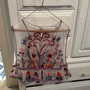 Anthropologie Sheer Floral Embroidered Blouse - Multicolor